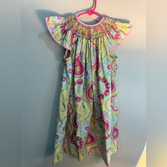 This and That Other - This and That Smocked Green Pink Dress Size 6 Preppy Girls